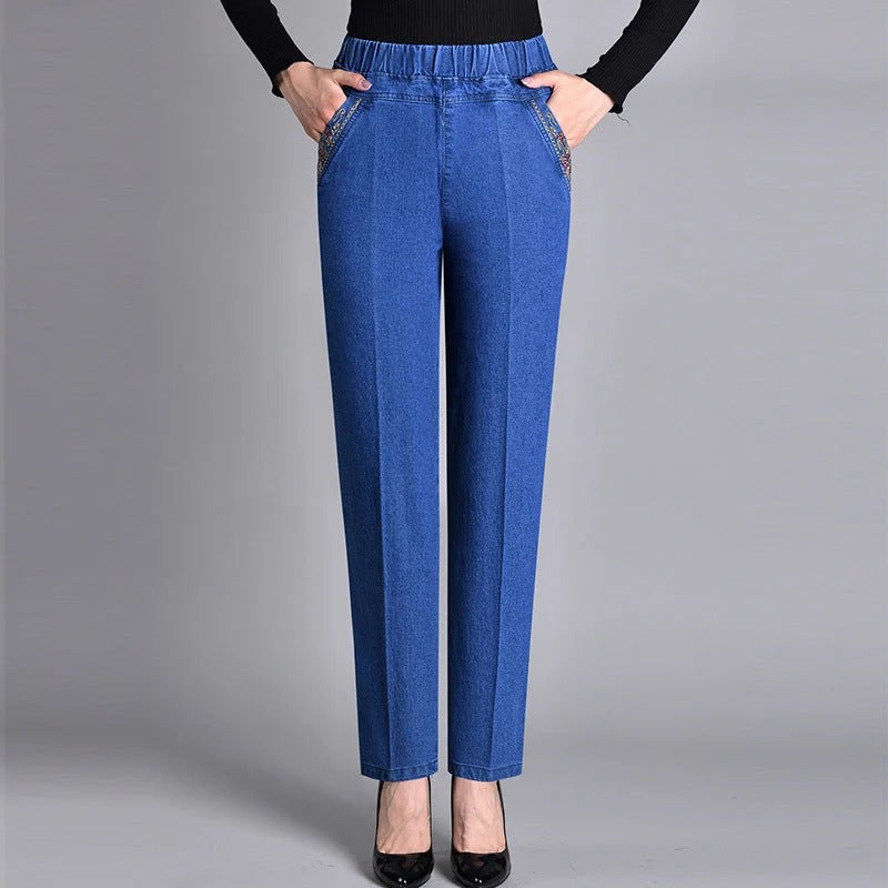 Vaqueros Wide Leg con Bolsillos Laterales – Cintura Elástica